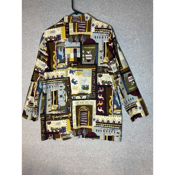 Vintage Danielle B Blazer Cotton Flax Womens Large Made in USA Safari Animal - Picture 2 of 11